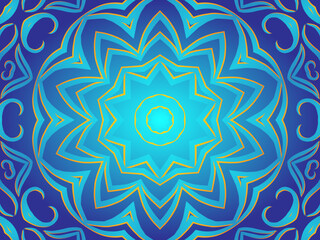 Blue caleidoscope classic gradient flower art pattern of traditional tenun batik ethnic dayak ornament for wallpaper ads background sticker or clothing