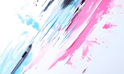 Abstract pastel paint strokes and brush on white.