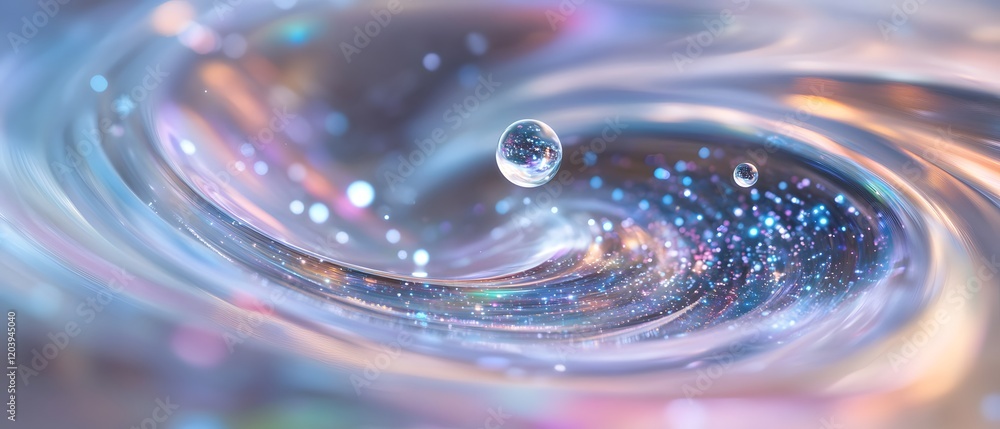 Poster a mesmerizing swirl of water showcasing intricate patterns and sparkling reflections. this image cap