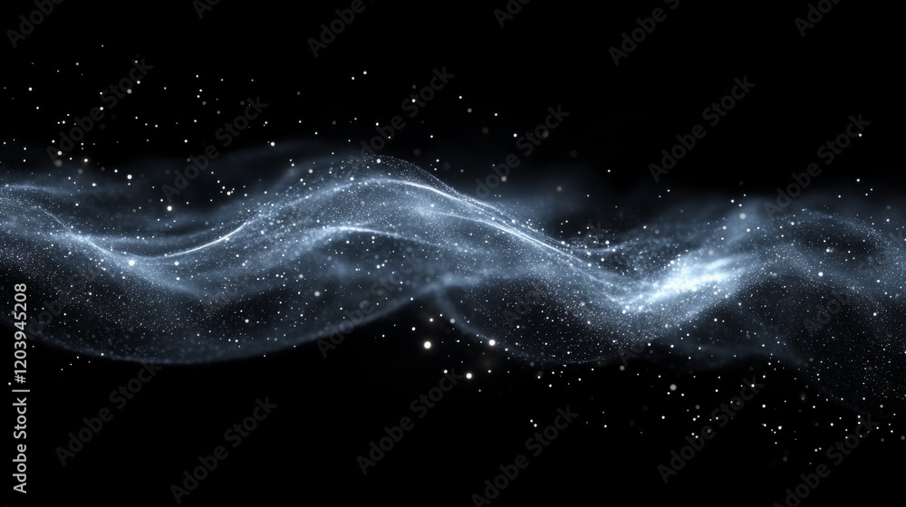 Poster abstract shimmering wave of luminous particles on a dark background creating a beautiful ethereal ef
