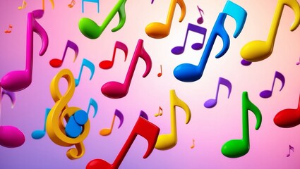 Colorful 3D music notes floating in vibrant space create an artistic and lively atmosphere for any music lover. Generative AI