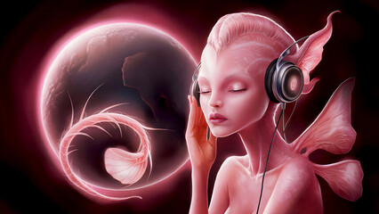 Scene with life on a fantasy extraterrestrial planet and Scene from an other worldly Life on another planet with fictional elements