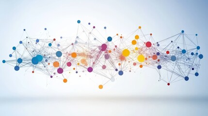 Abstract network of connected colored spheres, illustrating a complex data structure or social network, with a clean gradient background