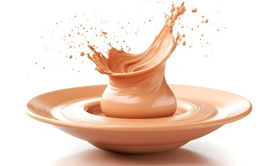 Beige liquid splash on plate.