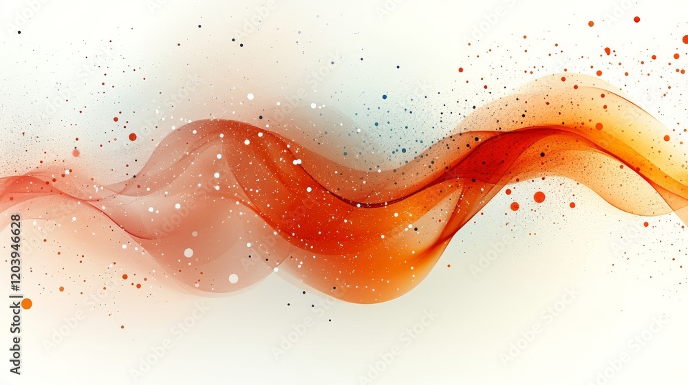 Poster abstract flowing orange wave with scattered dots on a white background creating a dynamic and artist