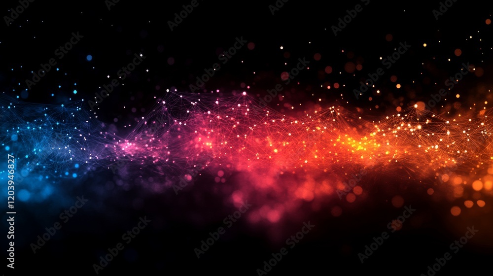 Poster abstract network of connected dots with glowing gradients on a dark background