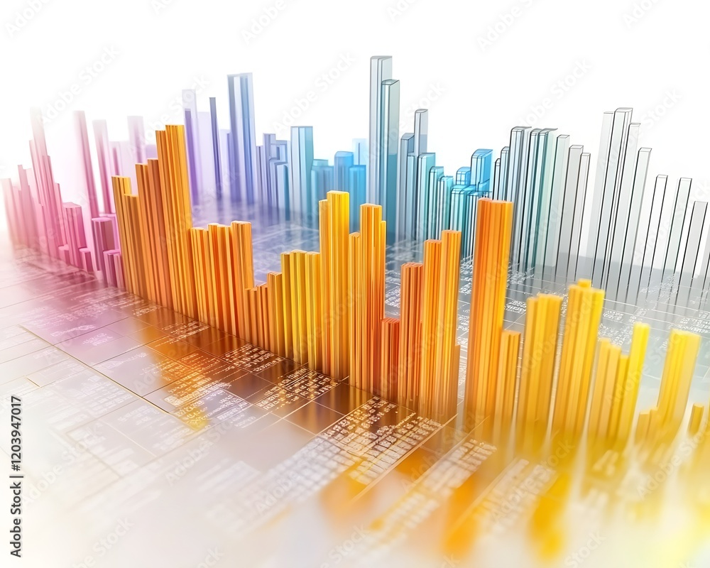 Poster a vibrant and modern data visualization scene featuring colorful bar graphs representing statistical