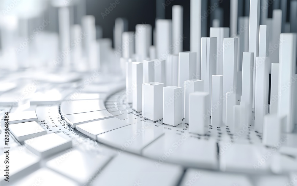 Poster abstract representation of data visualization with white bars and circular layout, symbolizing analy