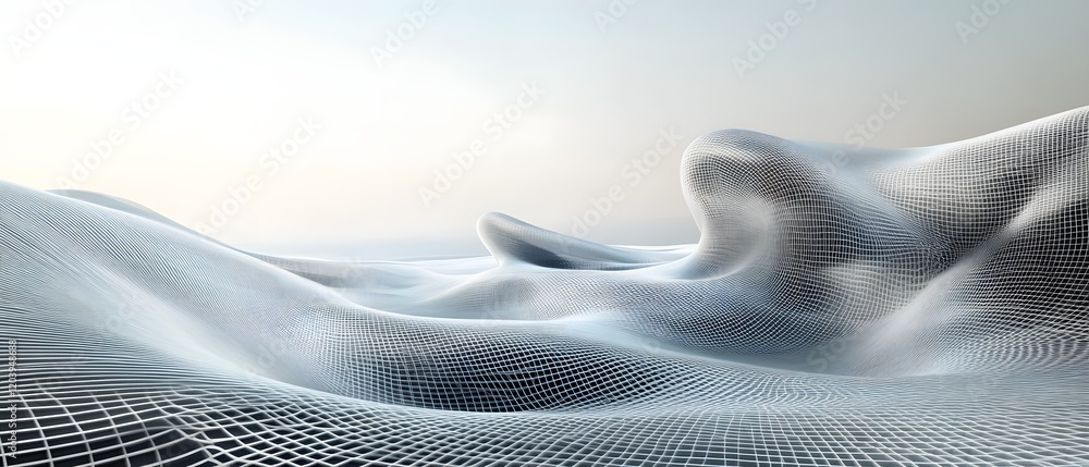 Poster an abstract digital landscape featuring flowing forms and a soft, ethereal quality