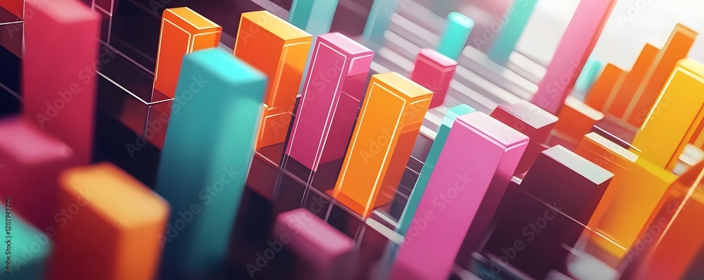 Poster colorful 3d bar graph representing data analysis and financial growth trends in a modern digital set