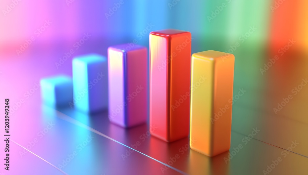 Poster colorful 3d bar graph representing growth and progress with a vibrant gradient background.