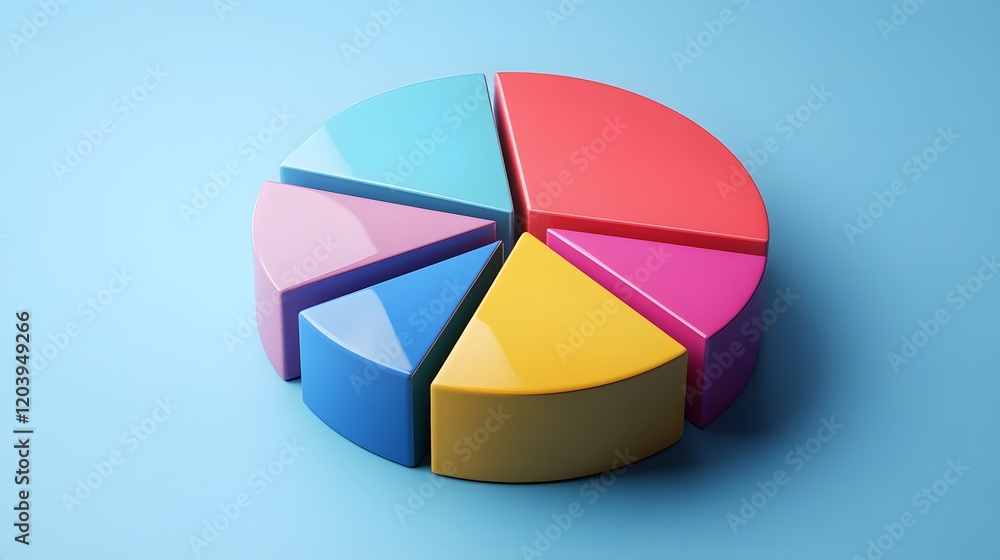Poster colorful 3d pie chart on a blue background, representing data visualization in a modern business env