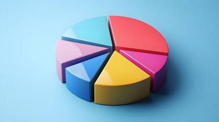 Obraz premium Colorful 3D pie chart on a blue background, representing data visualization in a modern business environment.