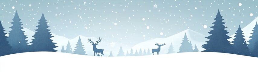 Winter Wonderland Scene with Two Reindeer in Snowy Mountains
