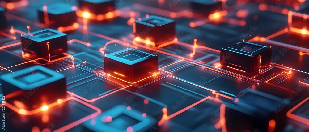 Poster futuristic data circuit with glowing connections and advanced technology elements representing digit