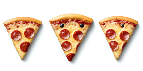 Fun emoji-style pepperoni pizza slice with expressive facial features