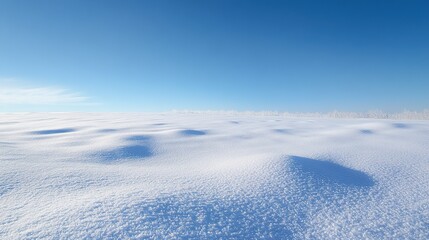 Obraz premium A vast winter snowfield with untouched white snow under a clear blue sky.