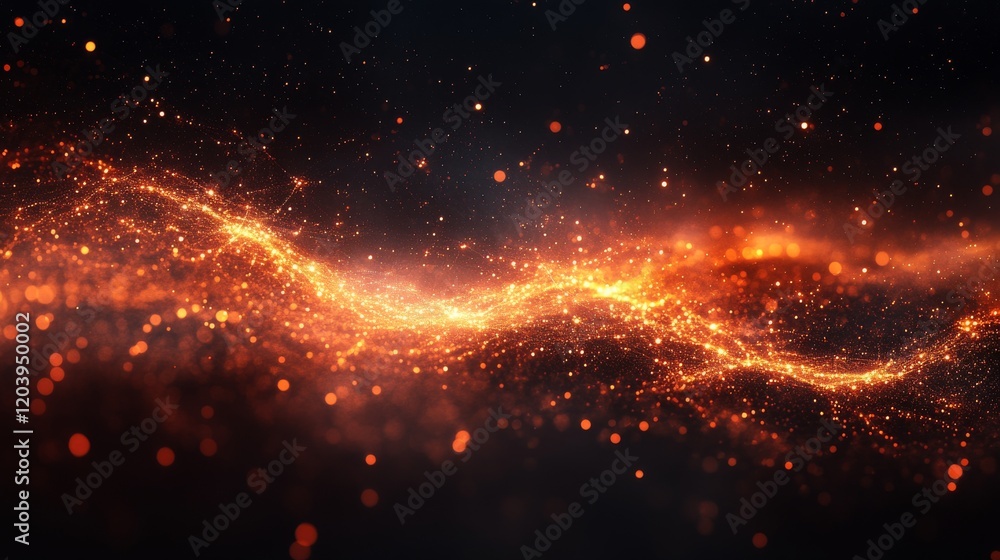 Poster abstract fiery stream of glowing particles on a dark background resembling the cosmos with a constel
