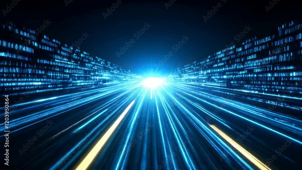 Poster futuristic highway of binary code data stream digital road technology background