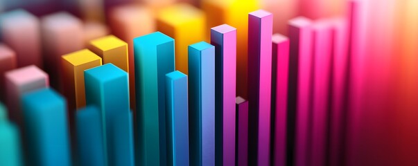 Fototapeta premium Vibrant and colorful data visualization concept featuring vertical bars. Perfect backdrop for digital themes, analytics, and creative presentations about data and information.