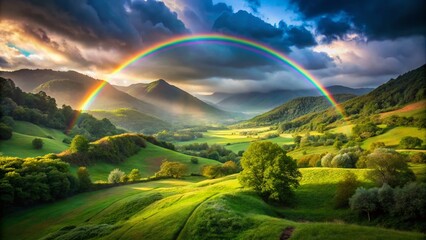 Obraz premium Rainbow Valley After Rainstorm: Lush Landscape Photography