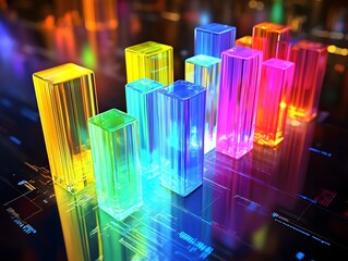 Obraz premium Vibrant digital graph representing data analysis, showcasing bright colored bars in a modern technological design.