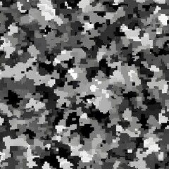 Fototapeta premium Digital camouflage background, army black, white, and gray color, with a blend of natural colors used for camouflage