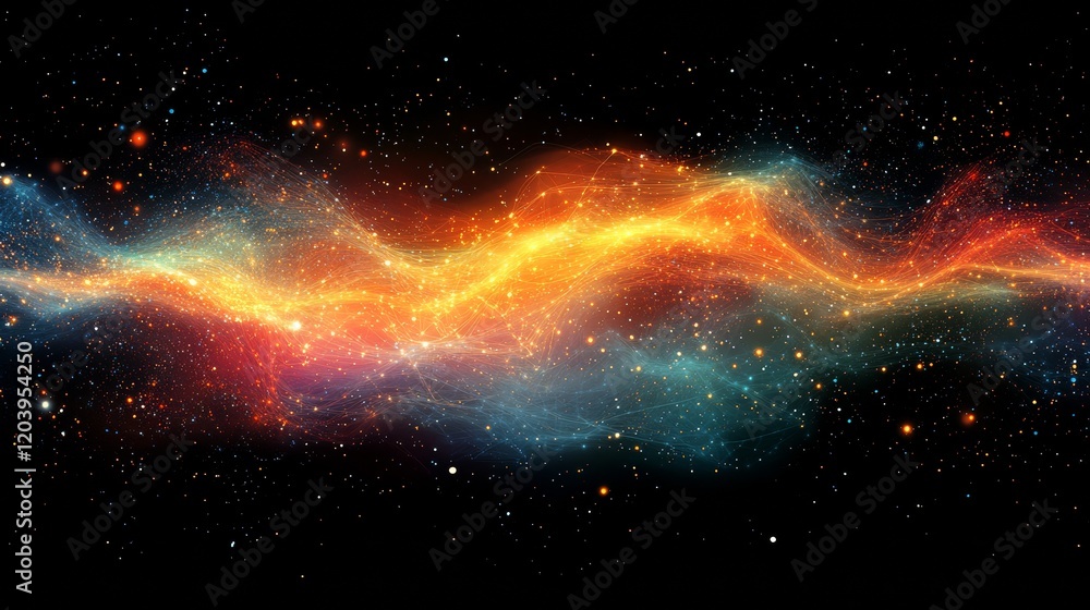 Poster a vibrant cosmic energy stream flows through space, illuminating the infinite expanse with glowing p