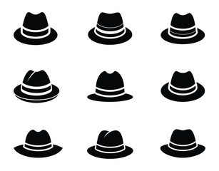 Fedora hat icon set. Vector illustration
