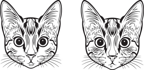 Cute black and white cartoon cat illustration featuring a kitten's head and playful design elements