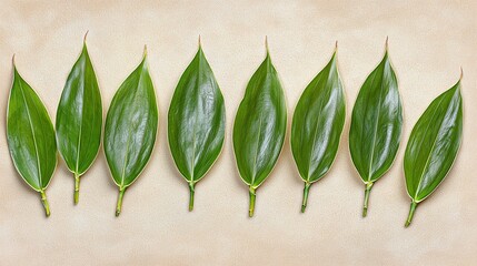 simple and elegant arrangement of bamboo leaves fanned out in a symmetrical design on a plain background. Bamboo leaves 