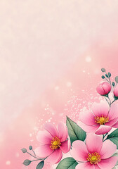 Flowers and Floral Background with Pink Petals and Green Leaves in Soft Colors