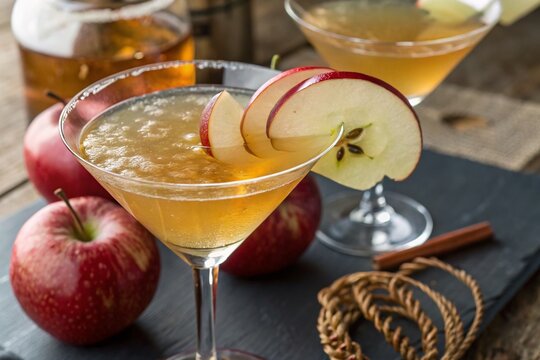 Refreshing Applejack Appletini Cocktail with Apple Cider & Apple Garnish