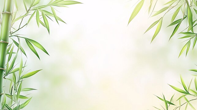 collection of bamboo leaves in a simple, elegant layout with a soft gradient background, ideal for design purposes. Bamboo leaves 