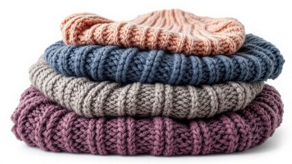 cozy knitted hat, soft folded yarn texture, detailed knitting patterns, isolated on a white background