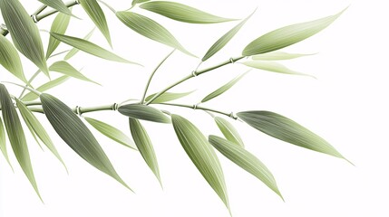 Obraz premium bamboo leaf illustration with soft lines and simple shading, placed elegantly on a white background. Bamboo leaves.isolate on white background.Illustrations 