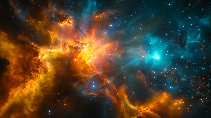 Fototapeta premium Explosion du big bang dans l'espace, début de l'univers, énergie cosmique, galaxies, étoiles, poussières célestes