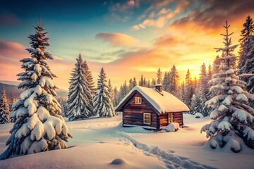 Fototapeta premium Retro Norwegian Snowscape: Vintage Winter Wonderland Scene