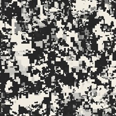 Digital camouflage background, army black, white, and gray color, with a blend of natural colors used for camouflage
