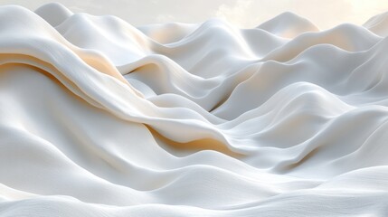 Obraz premium Soft, flowing white fabric waves create a serene landscape, with gentle lighting enhancing the texture
