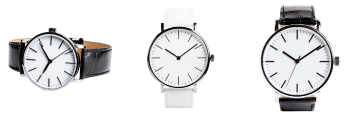 Stylish watches with minimalist design and white faces
