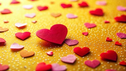 Obraz premium Romantic Valentine's Day Background: Red and Pink Hearts on Yellow