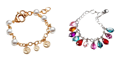 Elegant bracelets with pearls and colorful gems