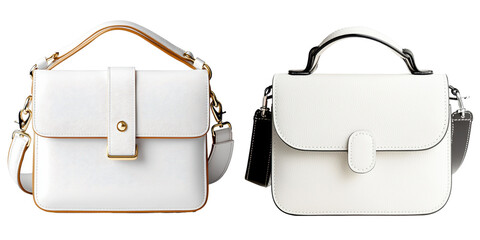 Stylish white handbags with elegant designs and straps