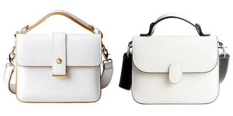 Stylish white handbags with elegant designs and straps