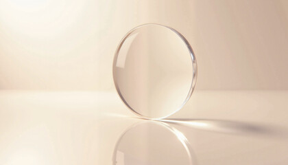 Clear glass lens on reflective surface
