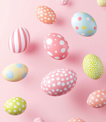 Fototapeta premium eggs in pastel colors on a pink background, illustration, pattern,