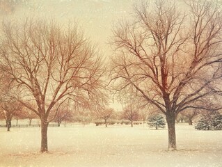 Fototapeta premium Frosty winter trees under starry sky at sunrise expansive landscape nature tranquil setting