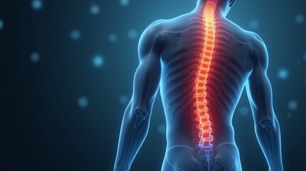 Human spinal cord injury, back pain on blurred background. 3d illustration