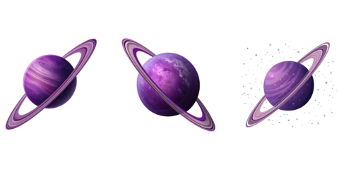 purple ring planet set isolated cutout with transparent background